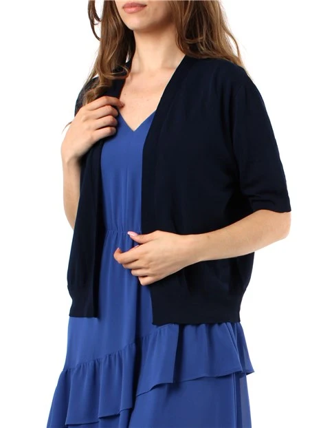 CARDIGAN IN MAGLIA A MANICHE CORTE DONNA BLU