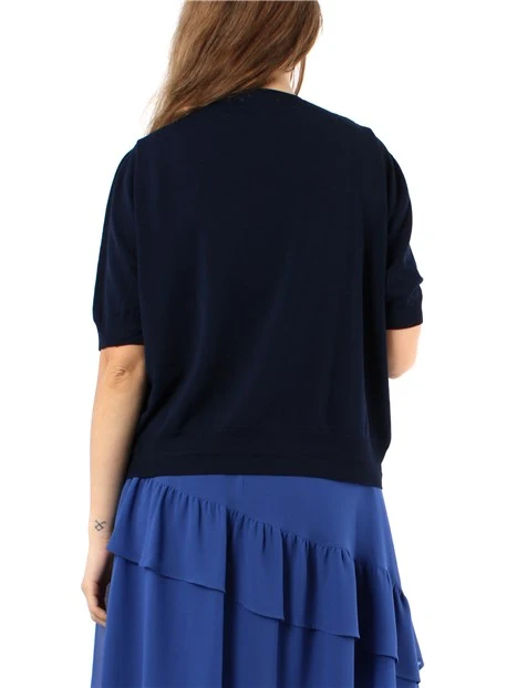 CARDIGAN IN MAGLIA A MANICHE CORTE DONNA BLU