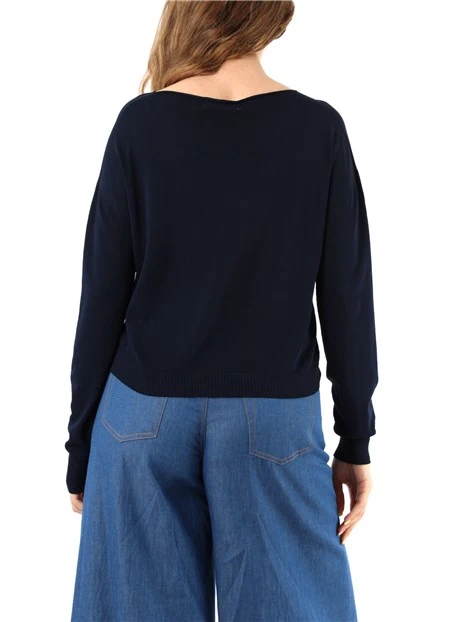 MAGLIA CON SCOLLO A BARCA DONNA BLU SCURO