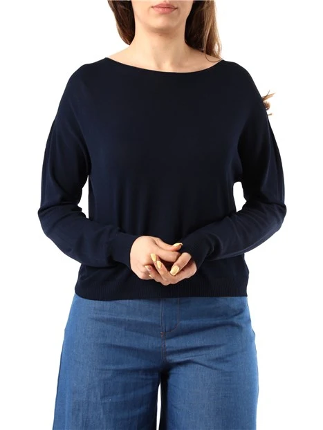 MAGLIA CON SCOLLO A BARCA DONNA BLU SCURO