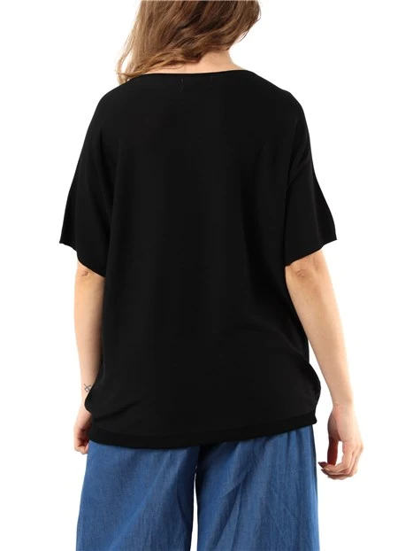 MAGLIA GIROCOLLO A MANICA CORTA DONNA NERO