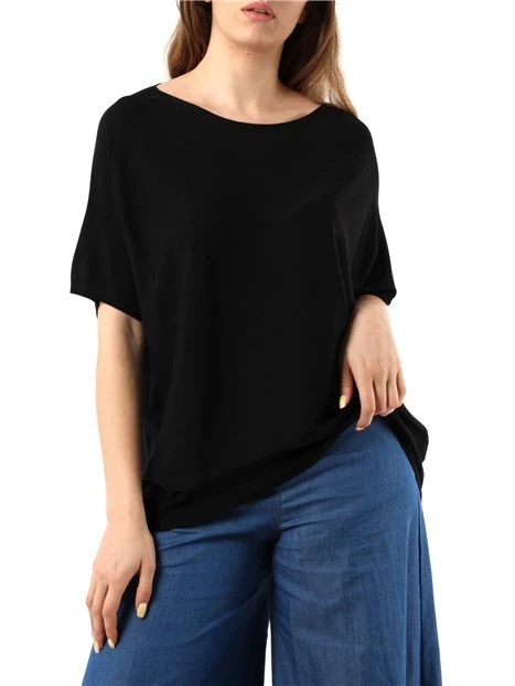 MAGLIA GIROCOLLO A MANICA CORTA DONNA NERO