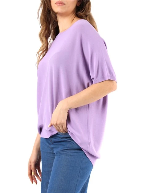 MAGLIA GIROCOLLO A MANICHE CORTE DONNA LILLA