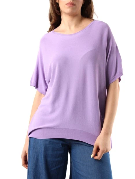 MAGLIA GIROCOLLO A MANICHE CORTE DONNA LILLA