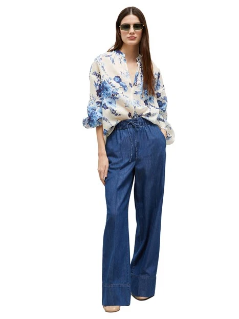 BLUSA A FANTASIA IN RAMIE DONNA BIANCO BLU