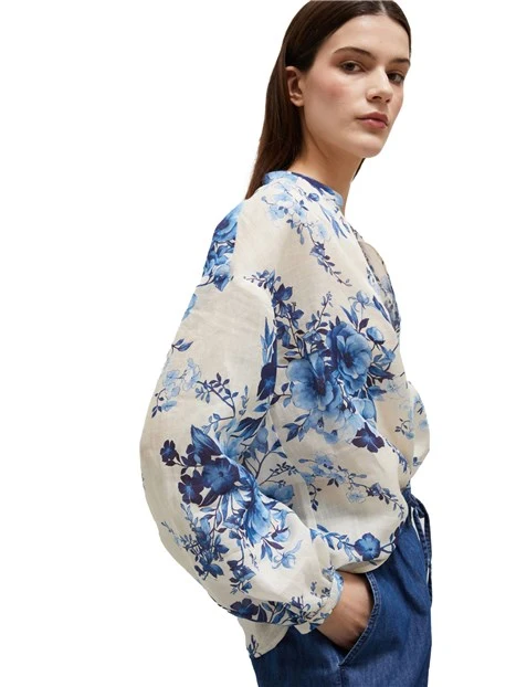 BLUSA A FANTASIA IN RAMIE DONNA BIANCO BLU
