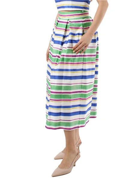 GONNA MIDI AMPIA A RIGHE DONNA VERDE