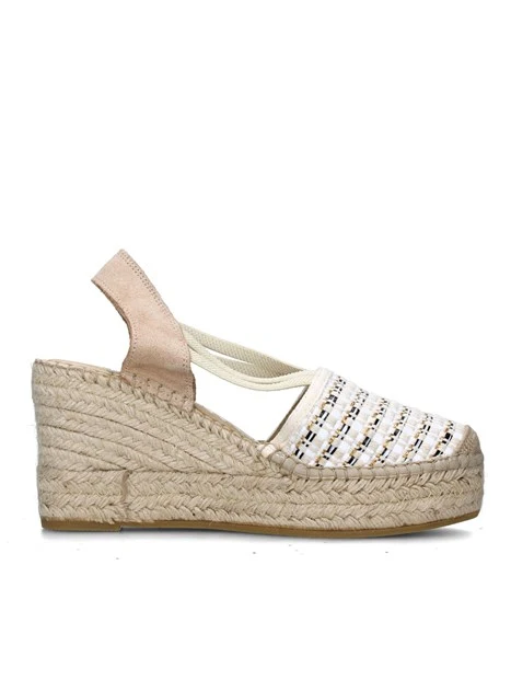 SANDALI CON ZEPPA 18400 ESPADRILLAS DONNA BEIGE BIANCO