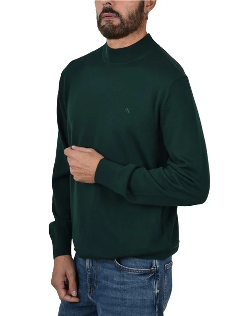 MAGLIA GIROCOLLO IN LANA CON LOGO RICAMATO UOMO VERDE