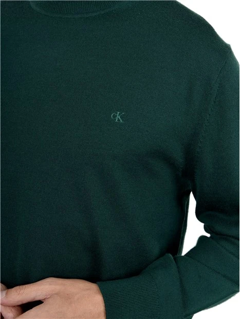 MAGLIA GIROCOLLO IN LANA CON LOGO RICAMATO UOMO VERDE