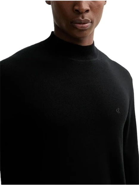 MAGLIA GIROCOLLO IN LANA CON LOGO RICAMATO UOMO NERO