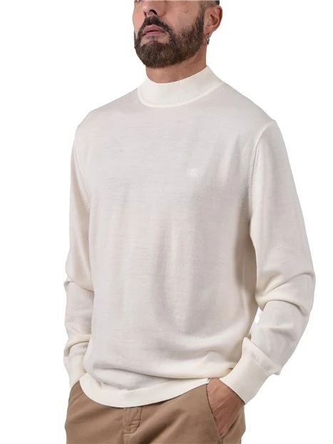 MAGLIA GIROCOLLO IN LANA CON LOGO RICAMATO UOMO BIANCO