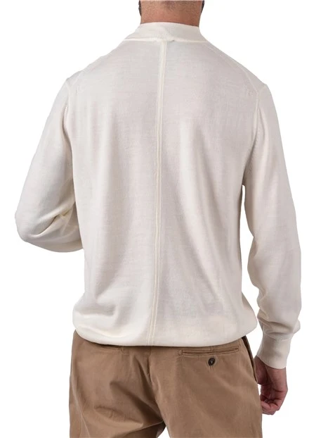 MAGLIA GIROCOLLO IN LANA CON LOGO RICAMATO UOMO BIANCO