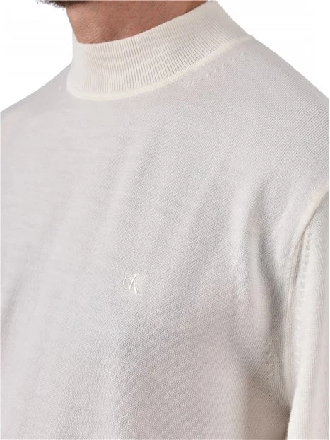 MAGLIA GIROCOLLO IN LANA CON LOGO RICAMATO UOMO BIANCO