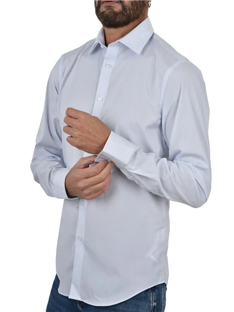 CAMICIA ELEGANTE IN COTONE  CON DETTAGLI GEOMETRICI UOMO BLU