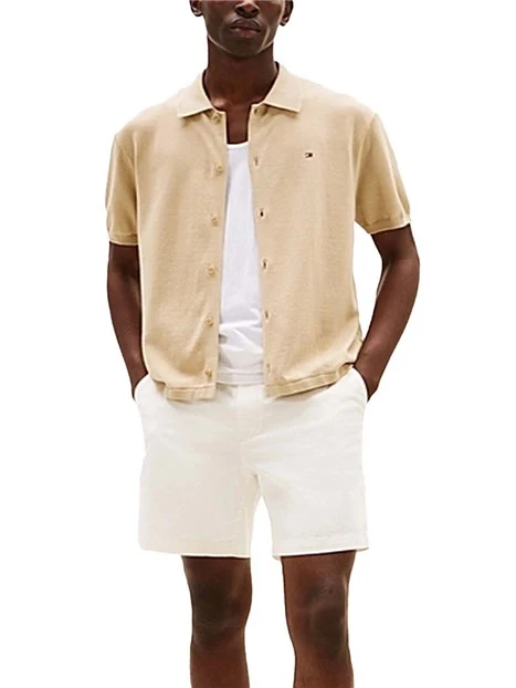 CAMICIA MANICA CORTA CON LOGO RICAMATO SUL PETTO UOMO BEIGE