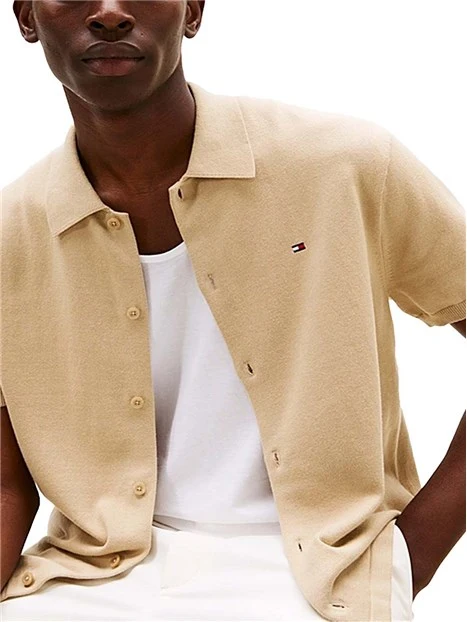 CAMICIA MANICA CORTA CON LOGO RICAMATO SUL PETTO UOMO BEIGE