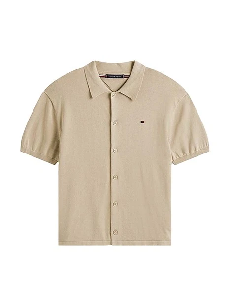 CAMICIA MANICA CORTA CON LOGO RICAMATO SUL PETTO UOMO BEIGE