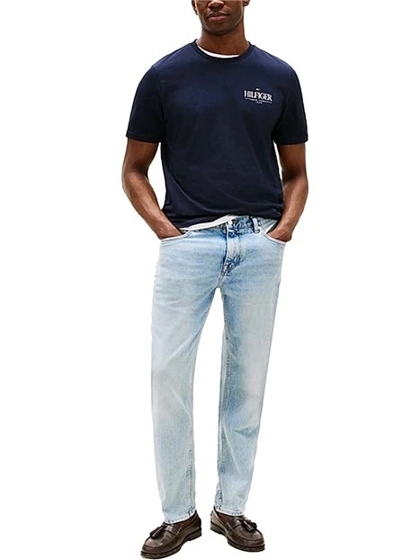 T-SHIRT MANICA CORTA CON LOGO A CONTRASTO CON ORLO SEMPLICE UOMO  BLU