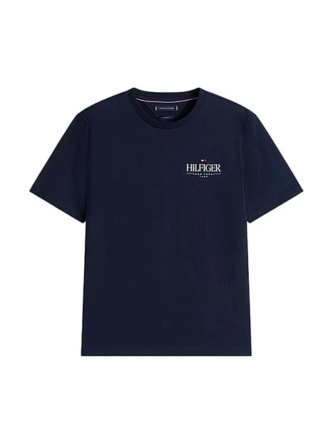 T-SHIRT MANICA CORTA CON LOGO A CONTRASTO CON ORLO SEMPLICE UOMO  BLU