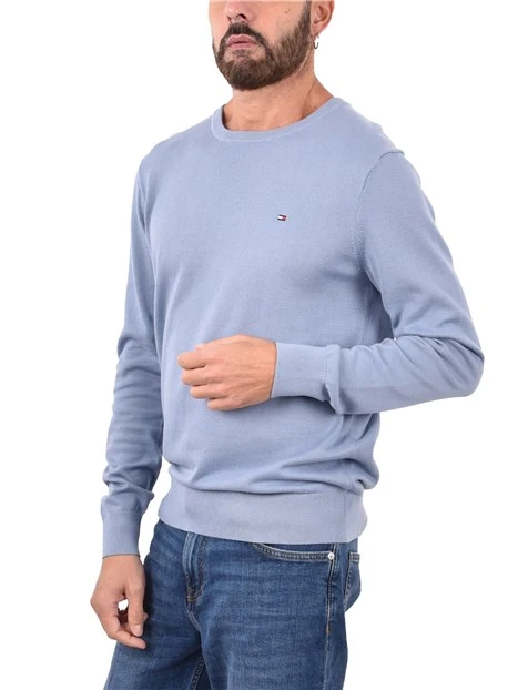 MAGLIA GIROCOLLO CON LOGO RICAMATO UOMO AZZURRO
