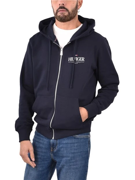 FELPA CON ZIP E STAMPA LOGO UOMO BLU