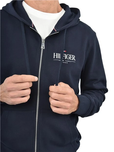 FELPA CON ZIP E STAMPA LOGO UOMO BLU