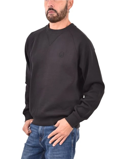 FELPA GIROCOLLO CON LOGO RICAMATO UOMO NERO