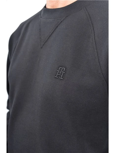 FELPA GIROCOLLO CON LOGO RICAMATO UOMO NERO