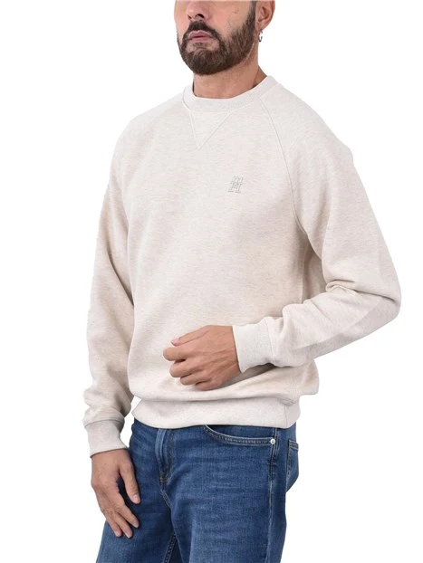 FELPA GIROCOLLO CON LOGO RICAMATO UOMO BEIGE CHIARO
