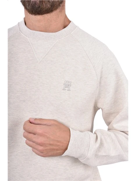 FELPA GIROCOLLO CON LOGO RICAMATO UOMO BEIGE CHIARO