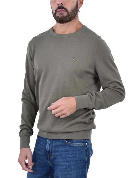 MAGLIA GIROCOLLO CON RICAMO E BORDI A COSTINE UOMO VERDE