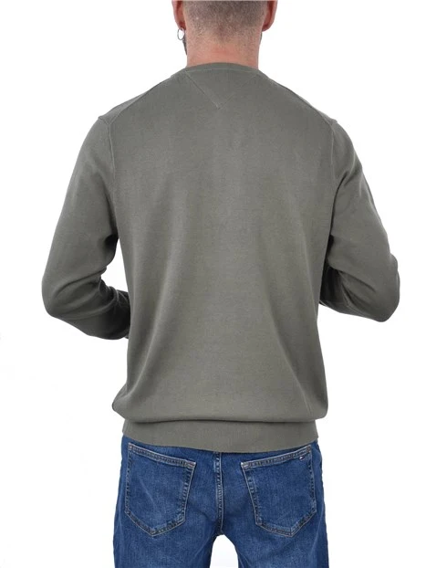 MAGLIA GIROCOLLO CON RICAMO E BORDI A COSTINE UOMO VERDE