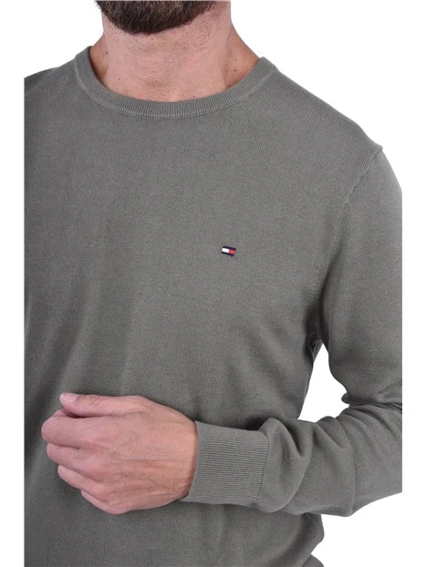 MAGLIA GIROCOLLO CON RICAMO E BORDI A COSTINE UOMO VERDE