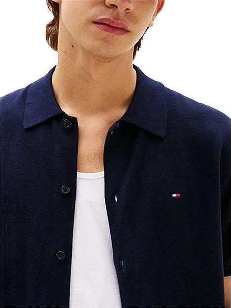 CAMICIA MANICA CORTA CON LOGO RICAMATO SUL PETTO UOMO BLU