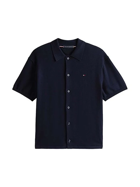 CAMICIA MANICA CORTA CON LOGO RICAMATO SUL PETTO UOMO BLU