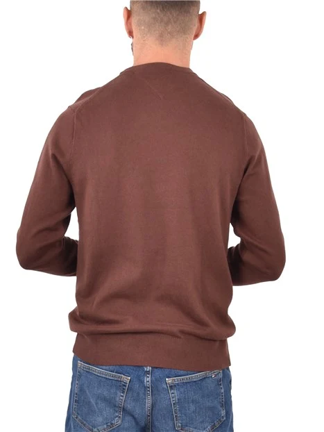 MAGLIA GIROCOLLO CON RICAMO E BORDI A COSTINE UOMO MARRONE
