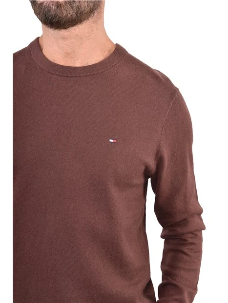 MAGLIA GIROCOLLO CON RICAMO E BORDI A COSTINE UOMO MARRONE