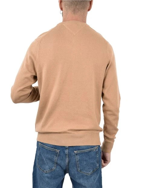 MAGLIA GIROCOLLO CON RICAMO E BORDI A COSTINE UOMO MARRONE CHIARO