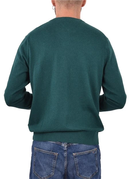 MAGLIA GIROCOLLO CON RICAMO E BORDI A COSTINE UOMO VERDE SCURO