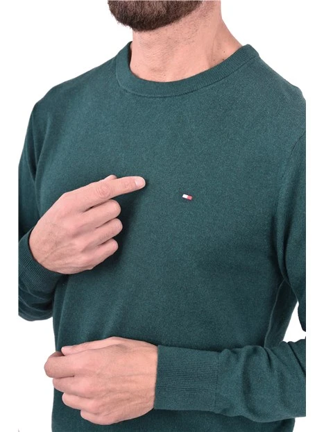 MAGLIA GIROCOLLO CON RICAMO E BORDI A COSTINE UOMO VERDE SCURO