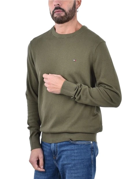 MAGLIA GIROCOLLO CON RICAMO E BORDI A COSTINE UOMO VERDE CHIARO