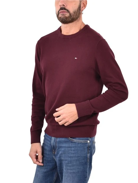 MAGLIA GIROCOLLO CON RICAMO E BORDI A COSTINE UOMO  BORDEAUX