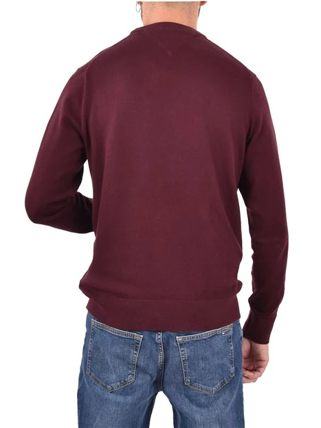 MAGLIA GIROCOLLO CON RICAMO E BORDI A COSTINE UOMO  BORDEAUX