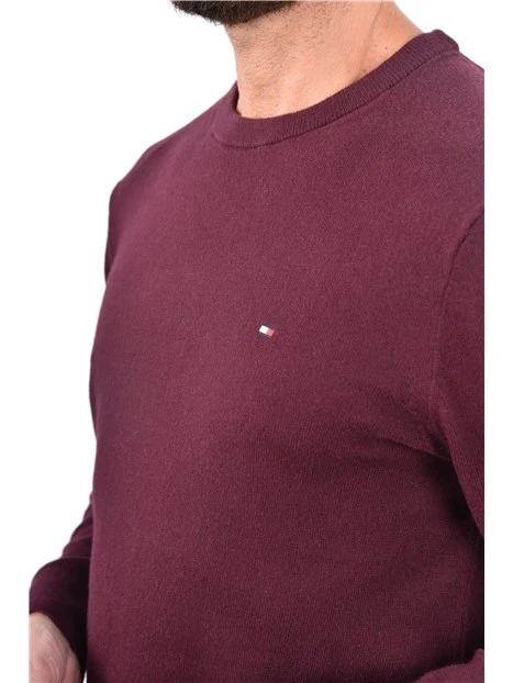 MAGLIA GIROCOLLO CON RICAMO E BORDI A COSTINE UOMO  BORDEAUX