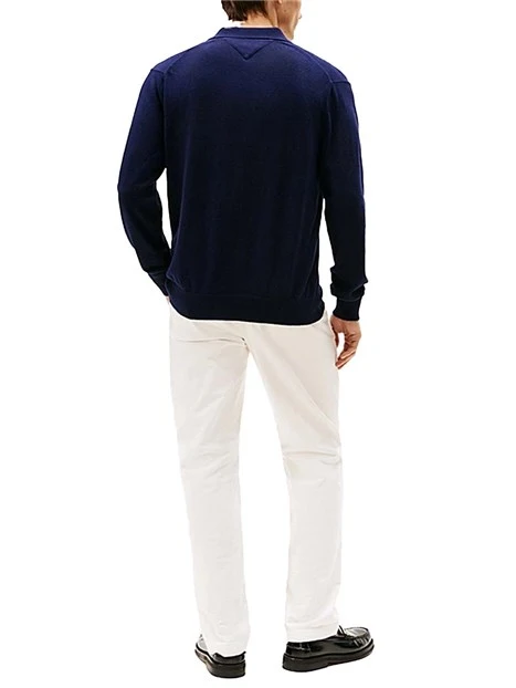 POLO A MANICA LUNGA IN COTONE E CASHMERE UOMO BLU