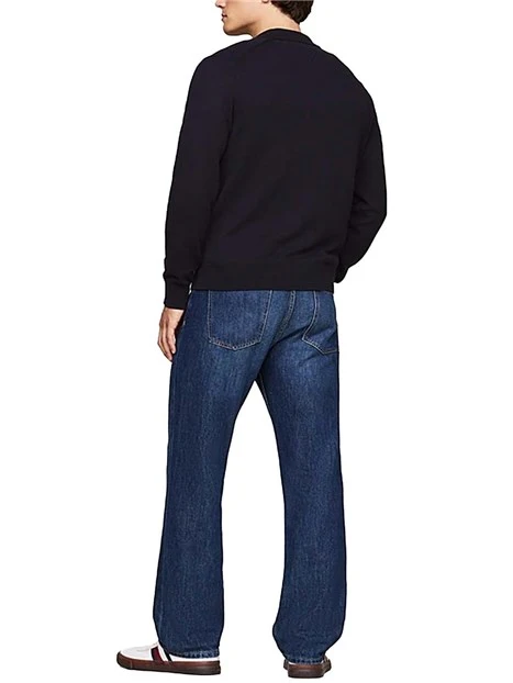 POLO A MANICA LUNGA IN COTONE E CASHMERE UOMO BLU