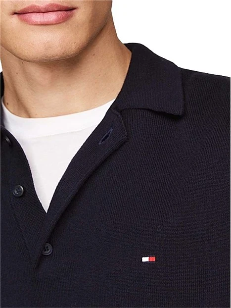 POLO A MANICA LUNGA IN COTONE E CASHMERE UOMO BLU