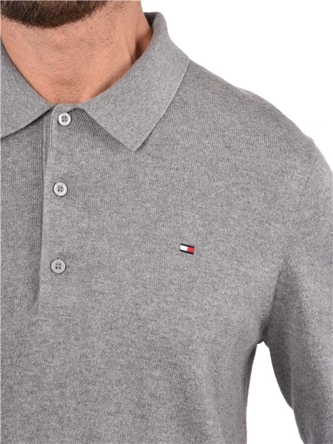 POLO A MANICA LUNGA IN COTONE E CASHMERE UOMO GRIGIO