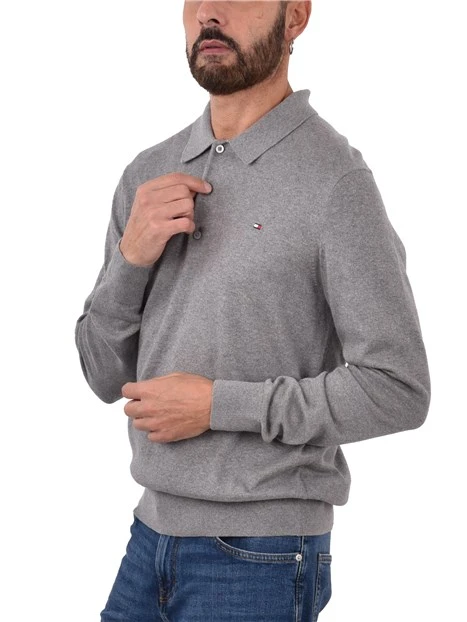 POLO A MANICA LUNGA IN COTONE E CASHMERE UOMO GRIGIO